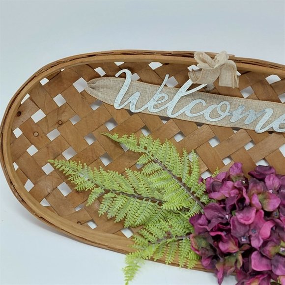 Farm Basket Wall Decor Welcome Sign Hydrangea Greenery Ready To Hang 18" Long - Picture 2 of 8